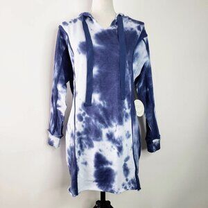 NWT Madden Girl Cloudy Tie Dye Chunky Drawstring Extra Long Sweater Blue M